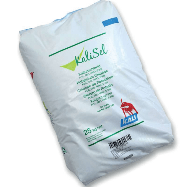 KaliSel Potassium Chloride — Colourless, elongated prismatic or cubical crystals or white granular powder
