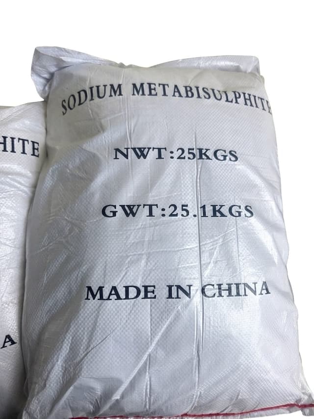 Sodium Metabisulphite — White to slightly yellow crystalline powder